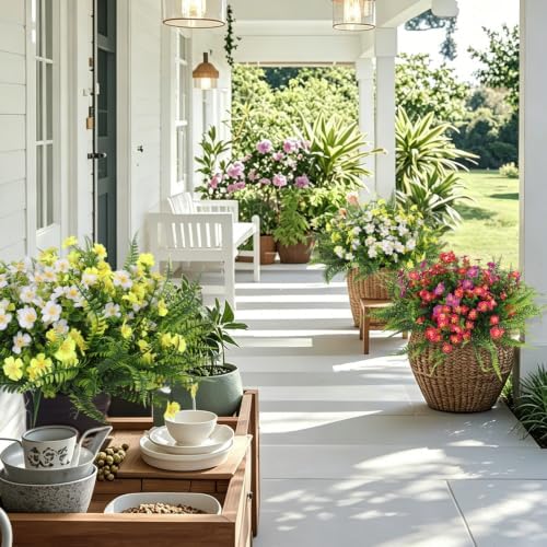 RECUTMS Artificial Flowers for Outdoors,White Yellow Fake Flowers Plants - Image 3