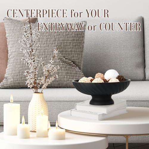 Deobath Large Resin Pedestal Decorative Bowl - Modern Fruit Bowl for Kitchen Counter - Handicraft Bowls for Home Decor - Key Bowl for Entry Table,Matte Black - Image 6