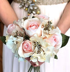 Admired by Nature Artificial Rose Hydrangea Flowers Bouquet, 9 Stems Faux Wedding Bouquet for Bride Bridesmaid, Centerpieces Floral Arrangement Home Decoration GPB8359-CM/PK Cream/Pink - Image 3