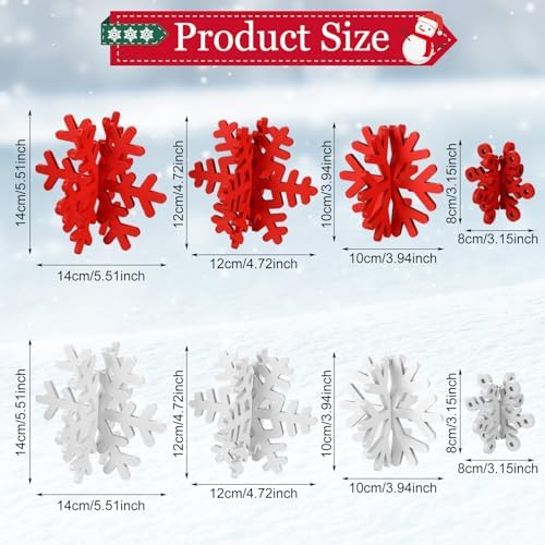 Wenqik 16 Pcs Wooden Snowflake 3D Centerpieces,Red White - Image 3