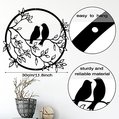 Ferraycle Metal Wall Art Bird on Tree Branch Silhouette Bird Hanging Ornament Porch Wall Decor for Living Room Outdoor Garden Bedroom Office Housewarming Party Decoration(Black) - Image 2