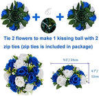 BLOSMON Blue Flowers Artificial for Decoration: 2 Pcs Fake Roses Flower Balls Centerpiece for Wedding Table - Silk Kissing Bouquet with Base Floral Arrangement for Home Party Event Decor - Image 4