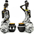 African Statues Art Sculptures Women Figure Girls Tribal Lady Figurine Black Women Home Decor Collectible Creative Vintage Gift Crafts (Black+White) by AKACIJA-HOME