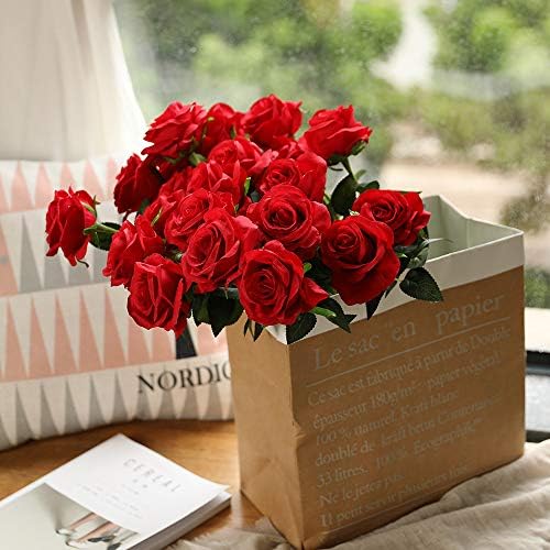10pcs Red Roses Artificial Flowers, Realistic Faux Rose with Long Stem - Image 6