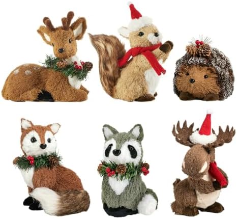 naturevibe Set of 6 Sisal Woodland Animals for Rustic Christmas Decorations by Unknown