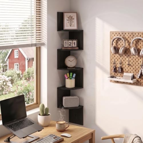 Furinno Rossi 5-Tier Corner Floating Book Shelves for Wall, Espresso - Image 2