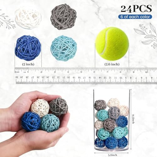 DomeStar 24PCS Blue Rattan Balls, Decorative Balls for Bowls - Image 2