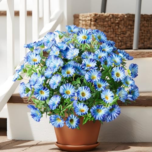 Blue Artificial Morning Glory Flowers for Outdoor Planters, Premium UV Resistant Silk Faux Flowers for Porch, Hanging Basket & Window Box, Lifelike Floral Arrangement, No Pot 13.3“ 8 Bundles - Image 4