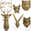 GUASDIE Animal Heads Wall Decor, Gold Faux Deer Head Mount, Animal Sculptures Wall Decor, Vintage Resin Hanging Decoration for Living Room Bedroom Kitchen Office Gift,5pcs by GUASDIE