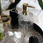EMPO 6PCS Bathroom Clear Glass Accessories Set (Lotion Soap Dispenser, Soap Dish, Toothbrush Holder, Tumbler, Cotton Swab Jar), Contemporary Modern Decor Crystal Vintage Gift (6pcs Clear) - Image 4
