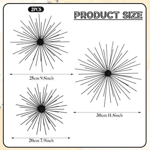 Shimeyao 4 Pcs Black Starburst Wall Decor Metal 3D Spike Wall Art Set - Image 4