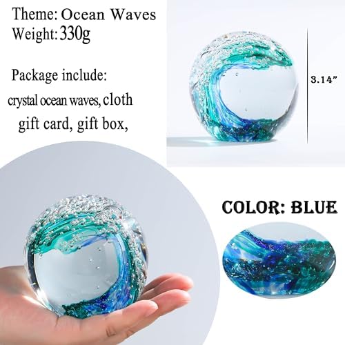Qianwei Ocean Waves Hand Blown Glass Decor Crystal Ball Sea Figurines Gifts - Image 2