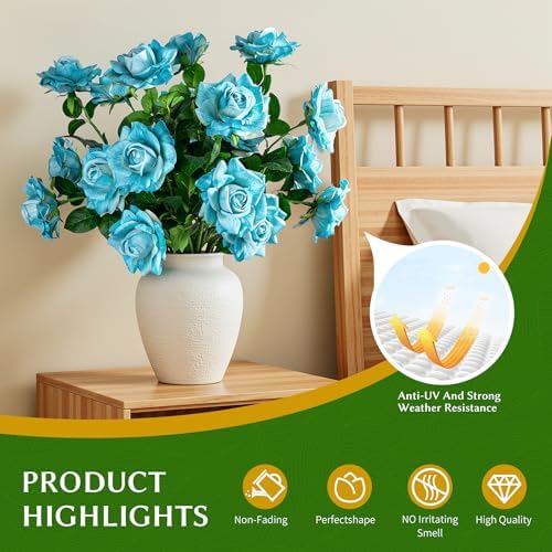 Artificial Flowers 23.2In Artificial Roses 20PCS Fake Roses Long Stem Artificial Flowers for Tall Vase Silk Rose Spring Suitable for Indoor Wedding Party Decor Valentine's Day DIY Bouquet,Blue - Image 4
