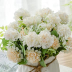 TKAS Fake Flowers Arrangement in Ceramic Vase, Artificial Faux Silk Hydrangea, Small Realistic Dried-Style Floral, Dining Table Centerpiece for Wedding Party Home Decoration (White) - Image 2