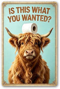 Vintage Funny Highland Cow with Toilet Roll Graphic,Durable Rustproof Aluminum Sign, Country Style Wall Ornament for Lavatory Cabin, Whimsical Bathroom Decor Gift Plaque 8x12 Inch by Vintmark