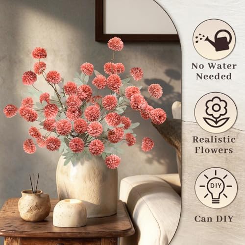 INQCMY 12 Pcs Artificial Mums with Long Stems 20 Inch Faux Flowers for Vase - Image 4