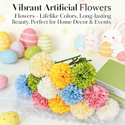 Tinsow 12 pcs Artificial Flowers Easter Faux Ball Chrysanthemum Bouquet Flowers Wedding Bouquet for Spring Home Garden Party Wedding Decoration (Mixed Color) - Image 6