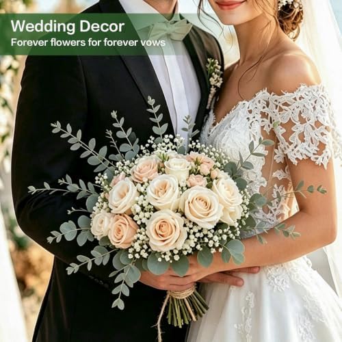 156 PCS Mixed Eucalyptus Stems with Babys Breath Greenery & Silk Roses - Image 6