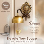 Solid Brass Shopkeepers Bell for Door Opening – Handmade in Korea – Feng Shui Wealth Chime for Business Entry & Home Decor – Housewarming Gift (Gold Sunflower) - Image 3