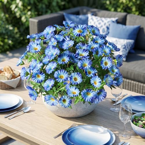Blue Artificial Morning Glory Flowers for Outdoor Planters, Premium UV Resistant Silk Faux Flowers for Porch, Hanging Basket & Window Box, Lifelike Floral Arrangement, No Pot 13.3“ 8 Bundles - Image 3