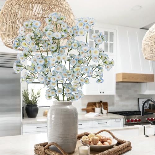 3 Pcs Artificial Wildflowers Blue Long Stem Faux Silk Flowers for Tall Vase - Image 4