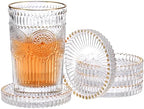 Set of 5 Modern Clear Coaster-Glass Coasters for Drinks,Clear with Gold Rim by Unknown