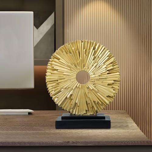 Round Statue for Home Decor, Abstract Office Desk Sculpture for Men,Gold - Image 4