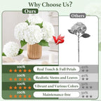 3 Pcs Real Touch Hydrangea Artificial Flowers, 21" Fake Flowers, White - Image 3