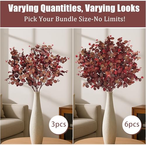 6PCS Fall Stems for Vases- Faux Burgundy Eucalyptus Stems, 31inch - Image 5