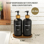 MASADI Black Soap Dispenser Set with Tray, Dish and Hand soap Lotion Dispenser Set with Wooden Pump for Kitchen and Bathroom Decor for Counter, Modern Vintage Liquid Soap Dispensers - Image 5
