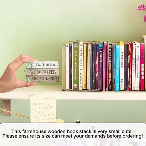 Decorative Books for Home Decor, Wood Book Stack for Table Decor, I Can Do All Things Through Christ Who Strengthens Me Decoration Books for Office Shelf, Farmhouse Stacked Books Decoration (L75) - Image 3