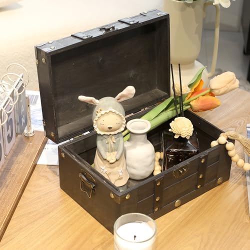 Vintage Wooden Treasure Chest,Decorative Pirate Box with Sturdy Hinged Lid - Image 5