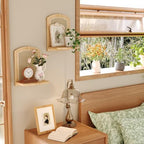 Rattan Shelf Set of 2, 9.8''Natural Wood Rattan Shelf with Wicker Decor, Boho Wall Decor Small Floating Shelves for Plant Figurines Nick Knack Display, Mini Shelves for Living Room Nursery Bedroom - Image 2