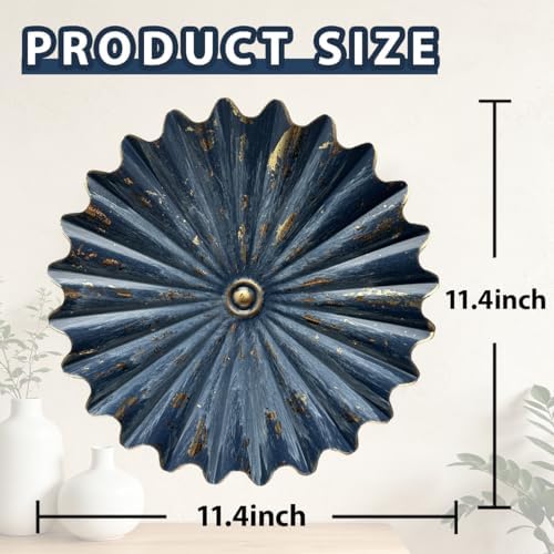 Metal Wall Flower Decor 11.4'' Navy Blue Gold Sunburst Floral Wall Art - Image 2