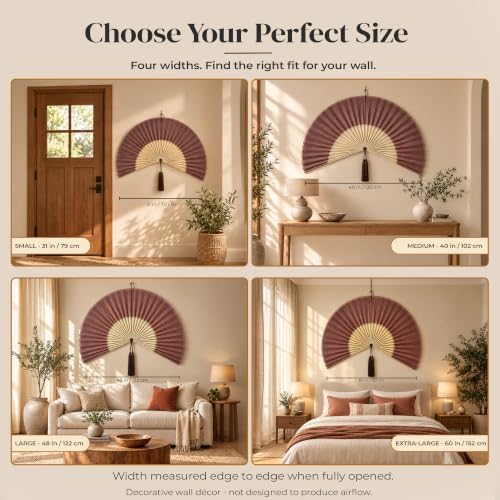 ChumDecor Bamboo Fan Wall Decor, Japanese Wall Fan, Red Brown 60 in - Image 3