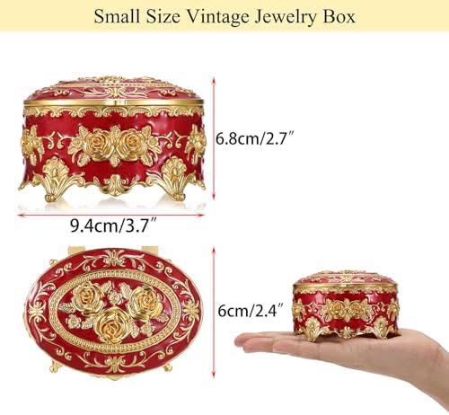 Hipiwe Oval Jewelry Box Classic Metal Trinket Organizer Ring Storage Box - Image 3
