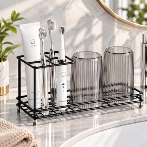 Toothbrush Holders Toothpaste Organizer Bathroom Accessories, Black - Image 2