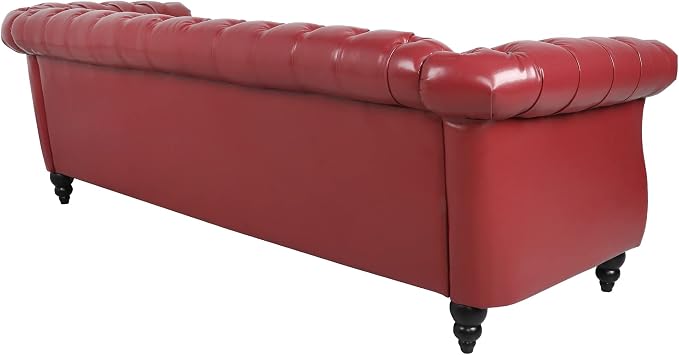 LEVNARY Chesterfield Sofa, Classic Tufted Upholstered Leather Couch, Modern 3 - Image 6