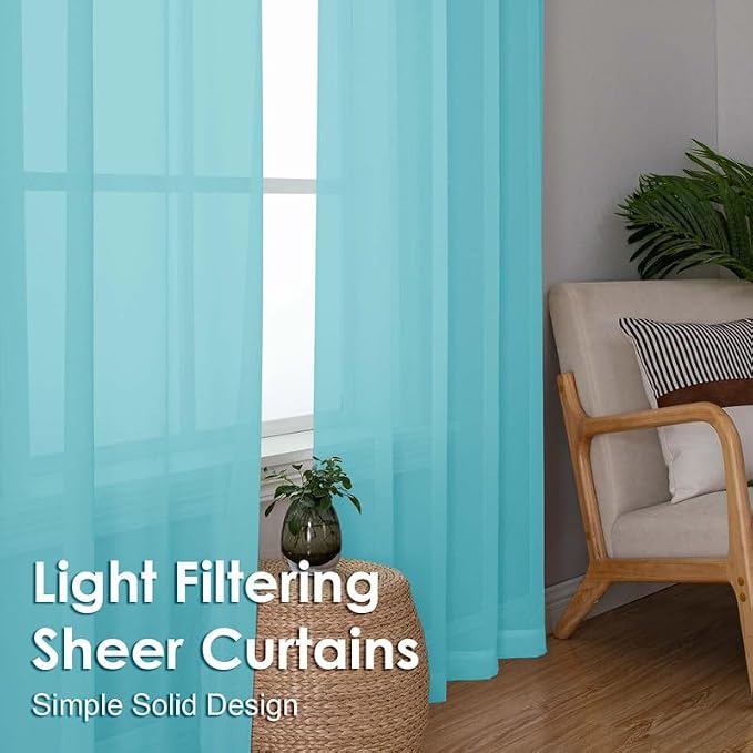 Aqua Sheer Curtains 54 Inches Long 2 Panels - Image 4