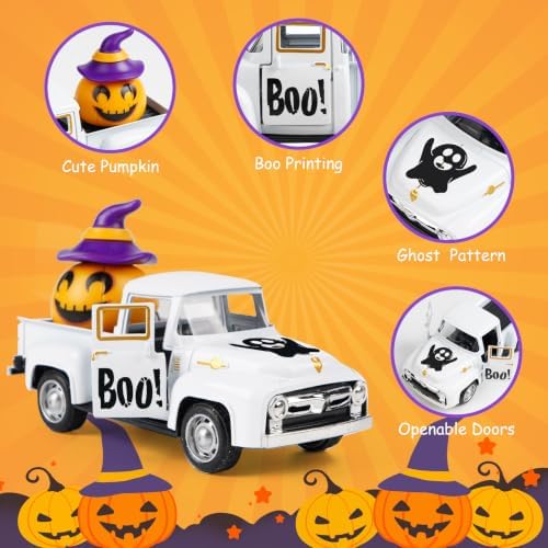 White Halloween Truck Decor, Pumpkin Pickup for Farmhouse Tabletop - Image 4