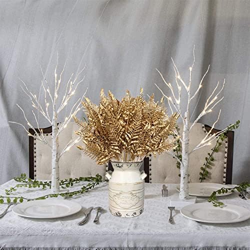 CATTREE Artificial Plants Christmas Decoration, Plastic Golden Boston Plant Fake Simulation Fern Leaves for Wedding Bridal Bouquet Party Indoor DIY Home Office Table Centerpieces Decor - Gold 4 Pack - Image 4