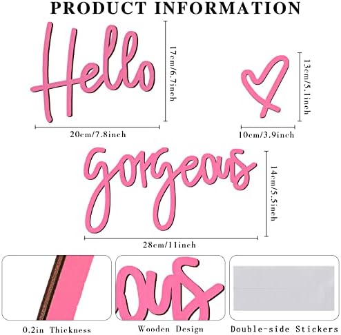 Blulu Hello Gorgeous Sign Wall Decor Wooden Words Minimalist Art, Pink - Image 2