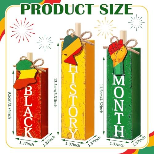 MiniInflat Black History 3 Pcs Table Decor, Wooden Block Sign Tiered Tray - Image 2
