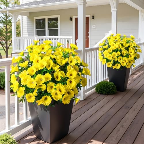 Yellow Artificial Morning Glory Flowers for Outdoor Planters, Premium UV Resistant Silk Faux Flowers for Porch, Hanging Basket & Window Box, Spring Garden Decor, No Pot, 13.3 Inch, 8 Bundles - Image 4