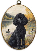 CUANFDDSF Vintage Black Poodle Oval Wall Art Decor, Poodle Gifts for Women Wall Hanging Decor, Cottage Core Farmhouse Lakeside Dog Duck Framed Canvas Prints for Home Bedroom Living Room, 8.6x11.4 Inch by CUANFDDSF