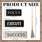 Yuntau 4 Pcs Motivational Desk Decor Wood Block Signs Focus Execute Success - Image 3