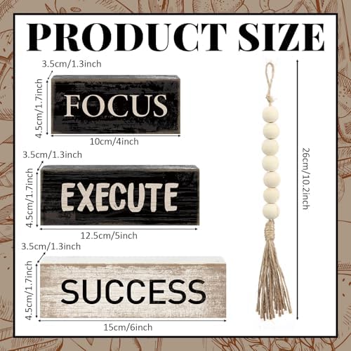 Yuntau 4 Pcs Motivational Desk Decor Wood Block Signs Focus Execute Success - Image 3