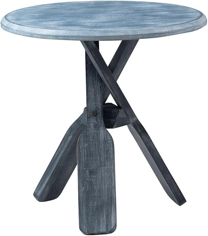 Pemberly Row Coastal Wood Side Table, Distressed Blue Finish, Tripod Base - Image 6