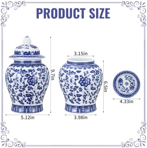 10 inch Blue and White Ginger Jar, Medium Chinoiserie Ginger Jar - Image 2