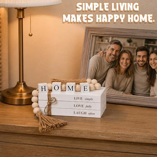 Decorative Book with Wood Bead Garland for Home Decor - Rustic Home Sign - Farmhouse Coffee Table Shelf Mantel Accents - Modern Interior Decoration Set - Image 4